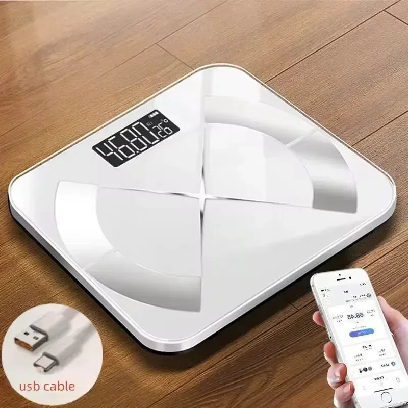 BMI Bluetooth Fat Scale Älykäs digitaalinen kylpyhuonepaino Langaton painovaaka USB-ladattava älypuhelinsovellus