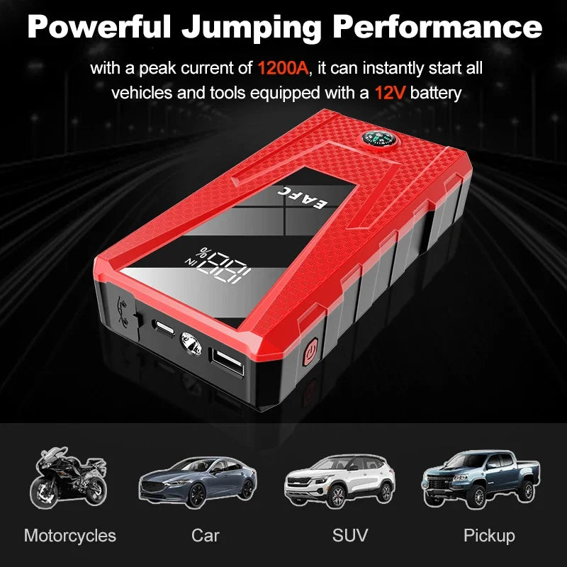 EAFC 2000A/1200A Portable Car Portable Jump Starter With Power Bank Fast Charge 12V Auto Battery Charger Booster Starting Device