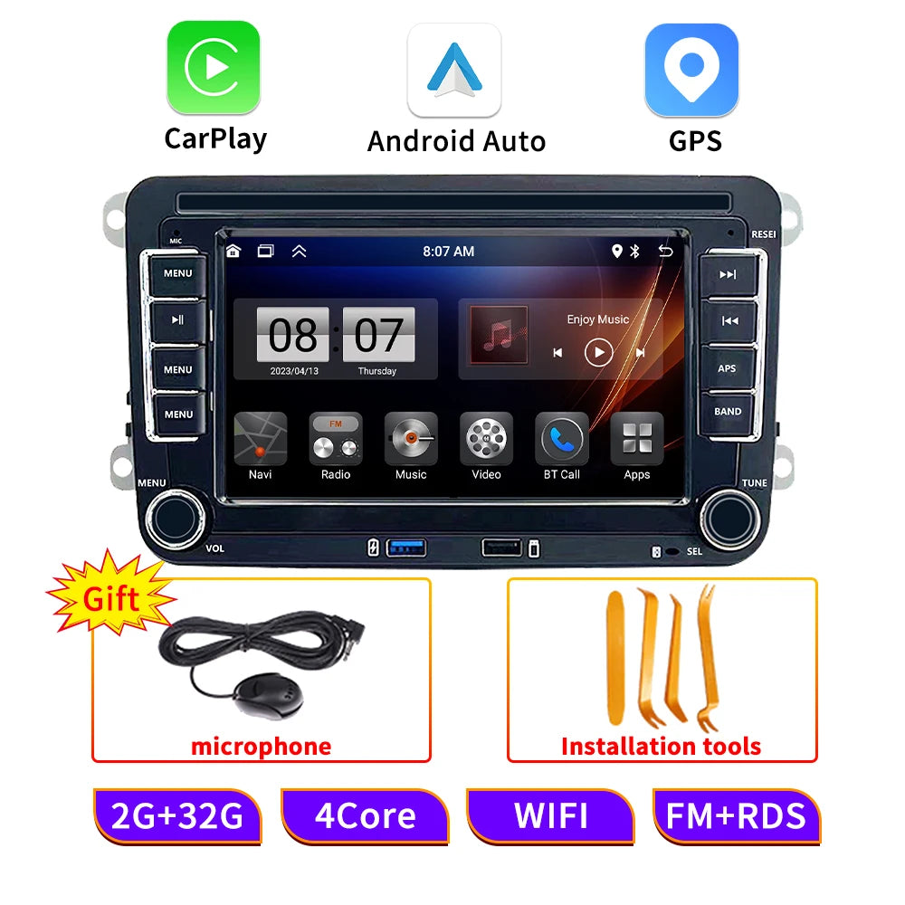7 Inch Android 13 Auto Carplay Radio GPS For VW Volkswagen VW Multivan Scirocco Transporter und MultivanT5 T6 WiFi Car Player