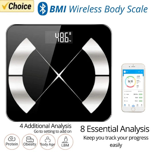 BMI Bluetooth Fat Scale Älykäs digitaalinen kylpyhuonepaino Langaton painovaaka USB-ladattava älypuhelinsovellus