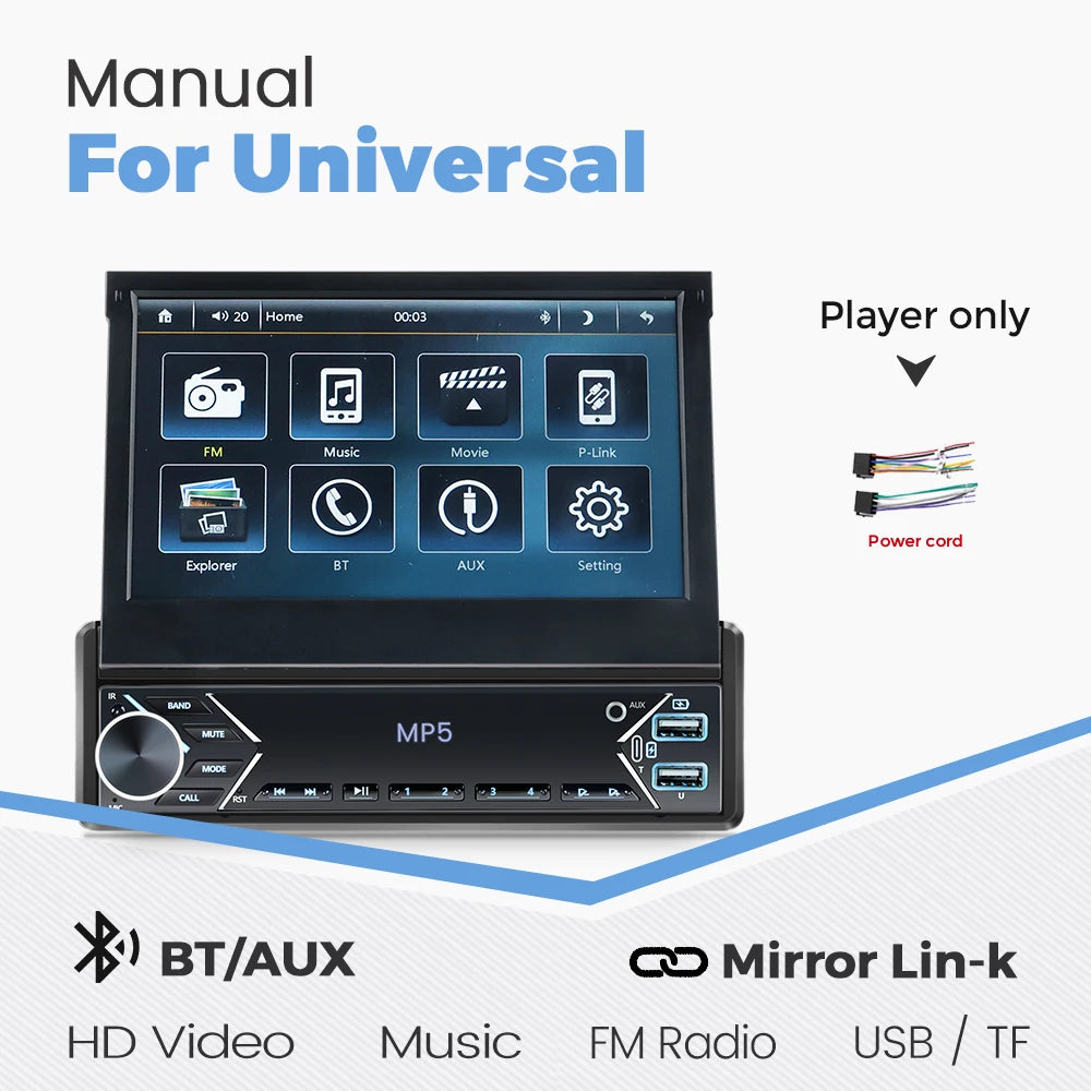MEKEDE 1Din 7" Retractable Screen MP5 Player Car Radio Android Auto Carplay Universal GPS Navi Car Multimedia Intelligent System