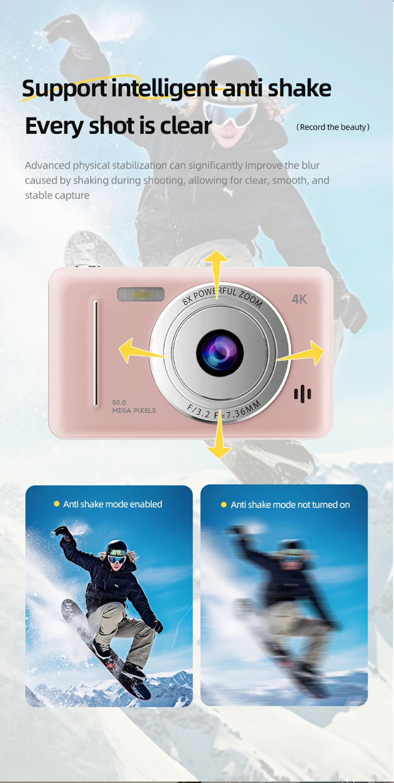 2025 New 4K Digital Camera Retro CCD 50 Million Pixels Portable Card Camera Entry-level Camera Dual Cam Flash 8X Zoom Auto Focus