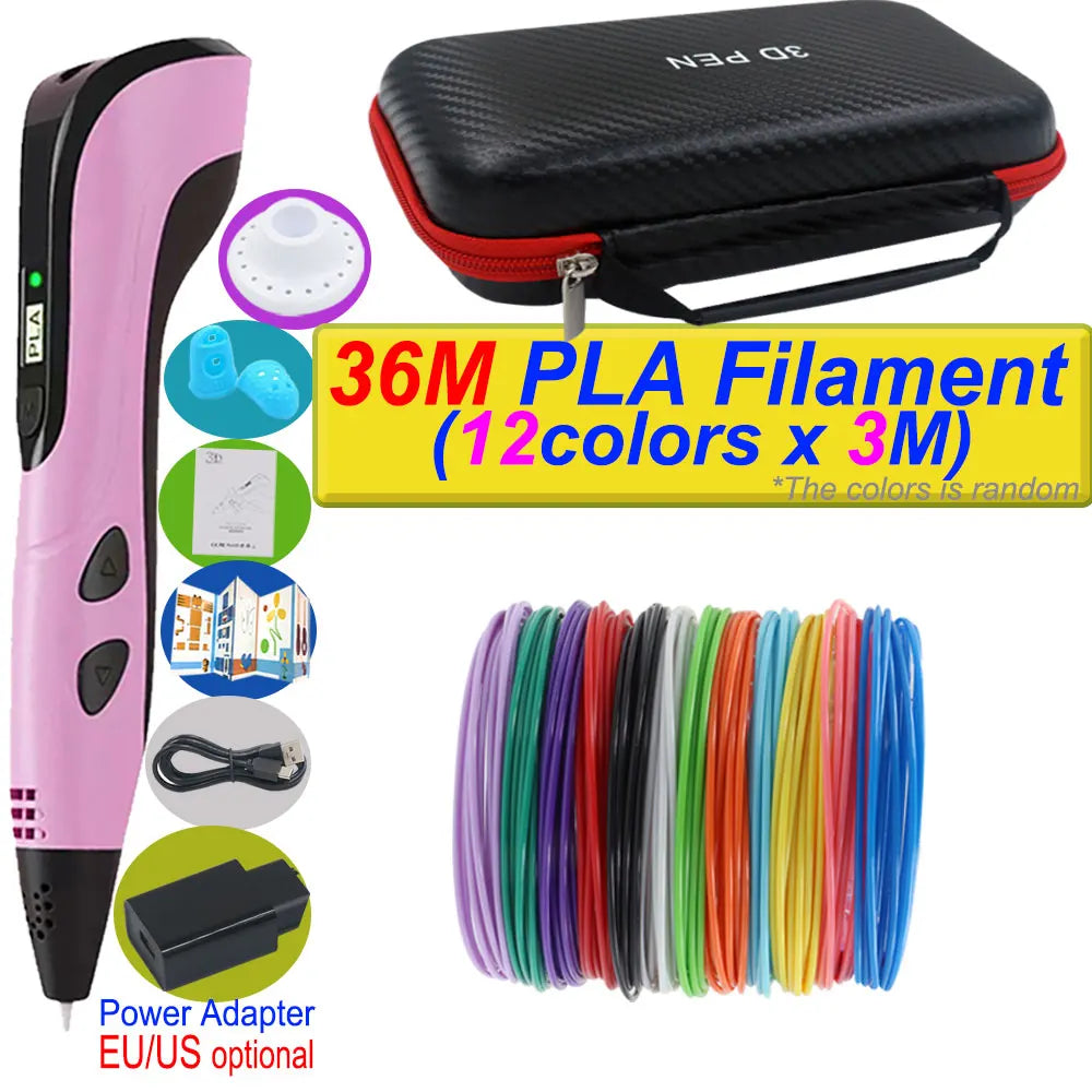 2025 New 3D Printing Pen DIY Three-dimensional Painting Children Toys With LCD Screen Power Adapter 200M PLA Filament Toys Gift