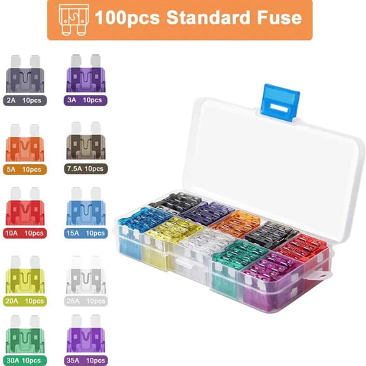 100PCS 2A-35A Medium Car Fuses 10 Specifications Ignitor Headlight Air Conditioning Fuse Inserts Suitable For All Models