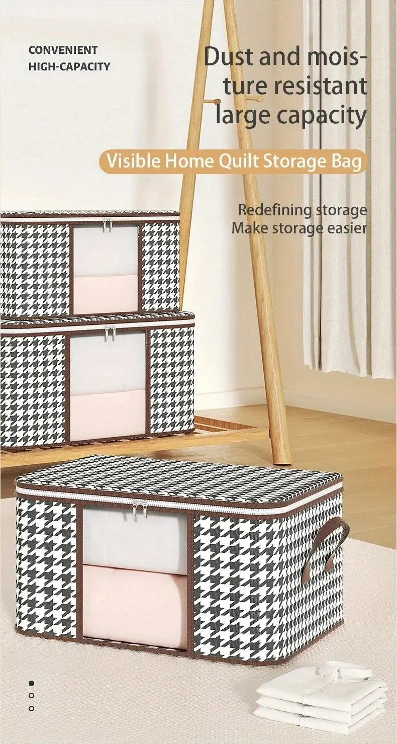 Visible Large Capacity Storage Box Portable Household Clothes Organizer With Handles Foldable Dustproof Quilt Zipper Container