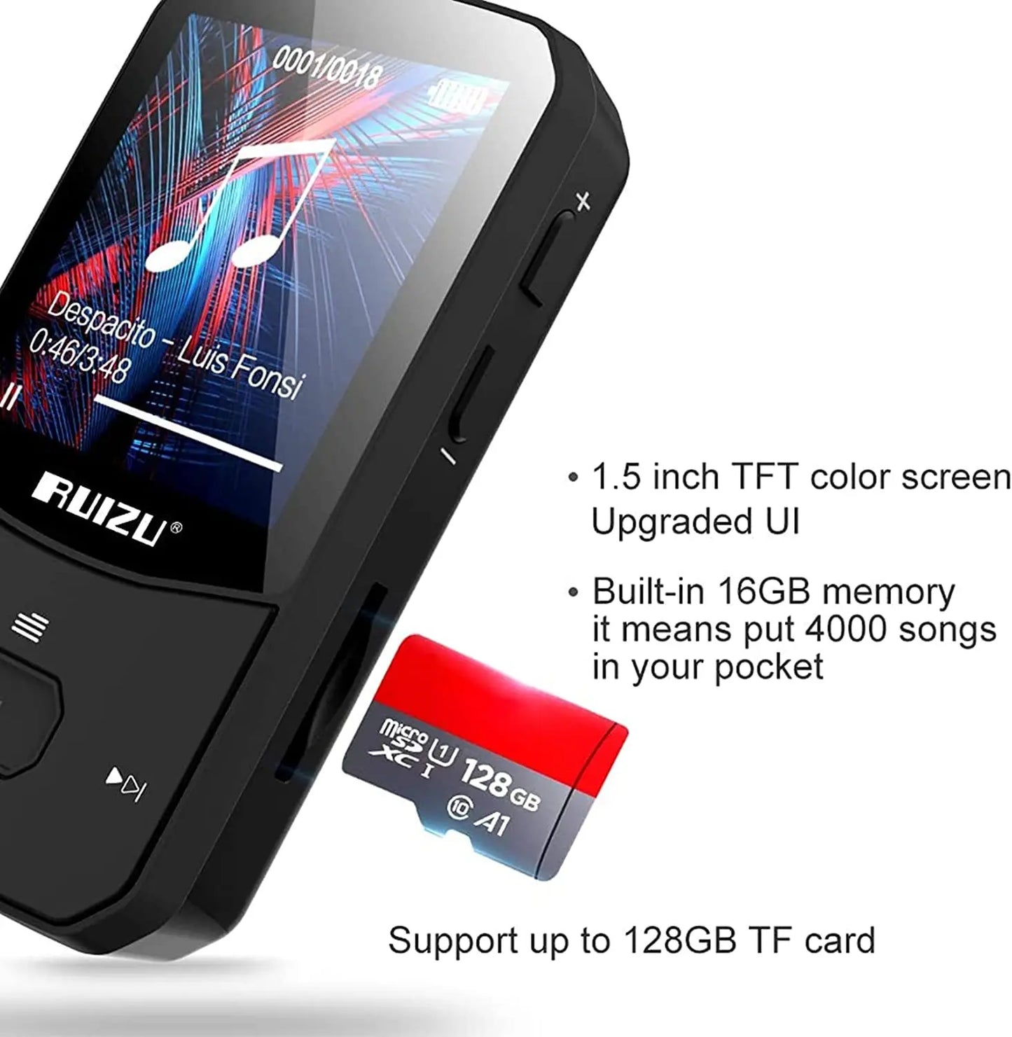 RUIZU X52 Sport Bluetooth 5.0 MP3 Music Player  Clip Mini Portable Walkman with Screen FM,Recorder,E-Book,Clock,Pedometer