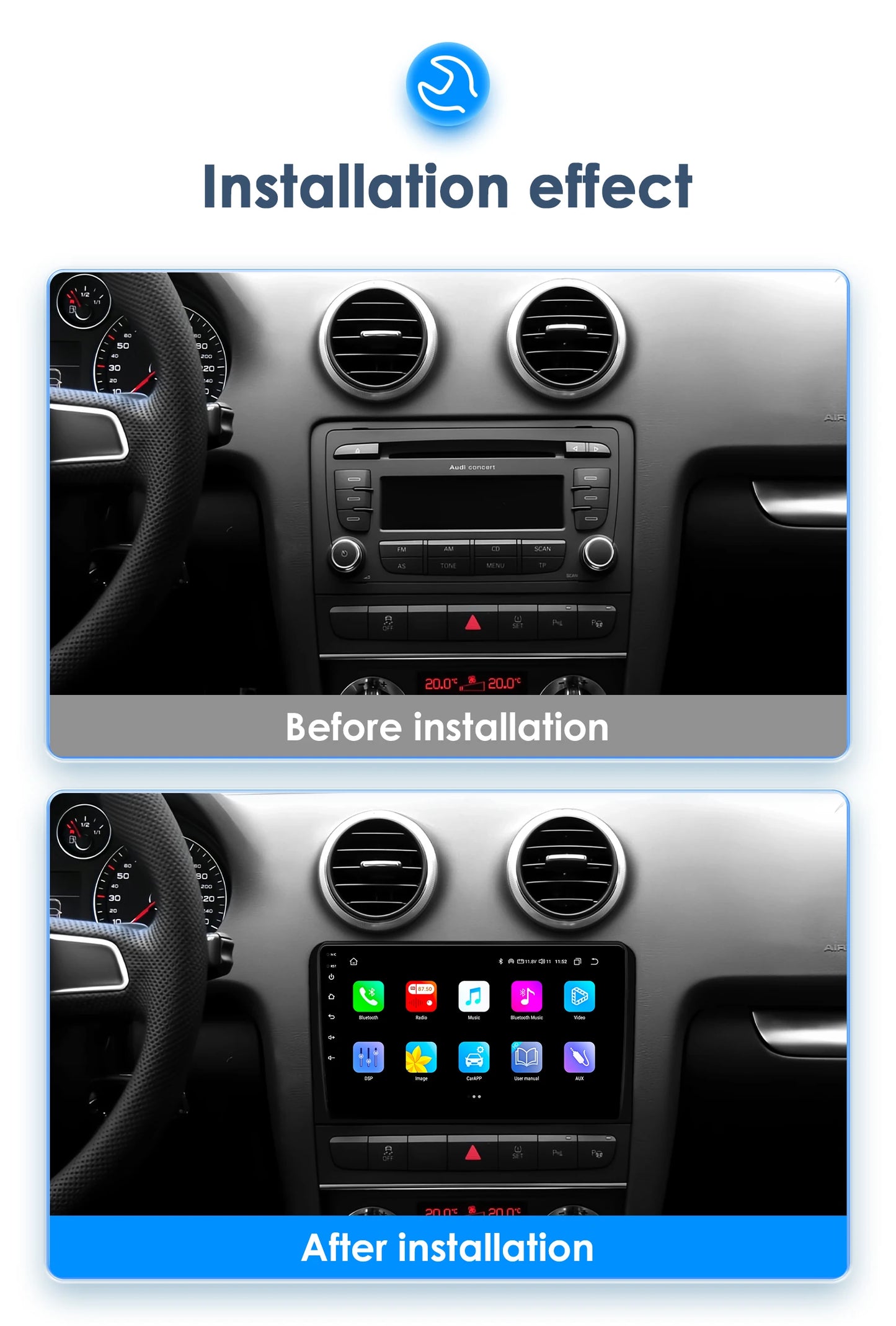 2Din Android 13 Car Radio For Audi A3 8P S3 RS3 2003-2013 Car Multimedia GPS 4G Wireless CarPlay Android Auto AI Voice autoradio