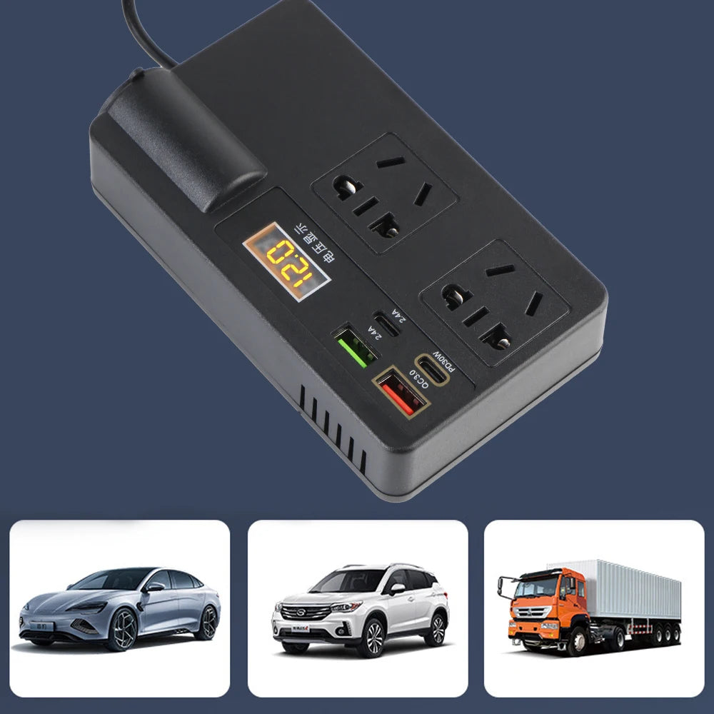 220W Power Inverter Car Mounted Solar Inverter USB Voltage Transformer Portable DC 12V To AC 220V Conversion USB Battery Clip