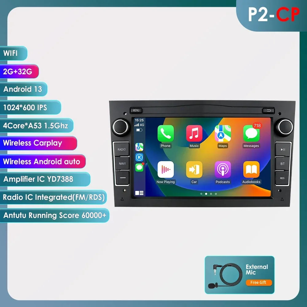 8G+128G 2Din Android 13 Car GPS Navigation Autoradio for Opel Astra H G J Antara Vectra C B Vivaro Corsa C D Zafira B Stereo RDS