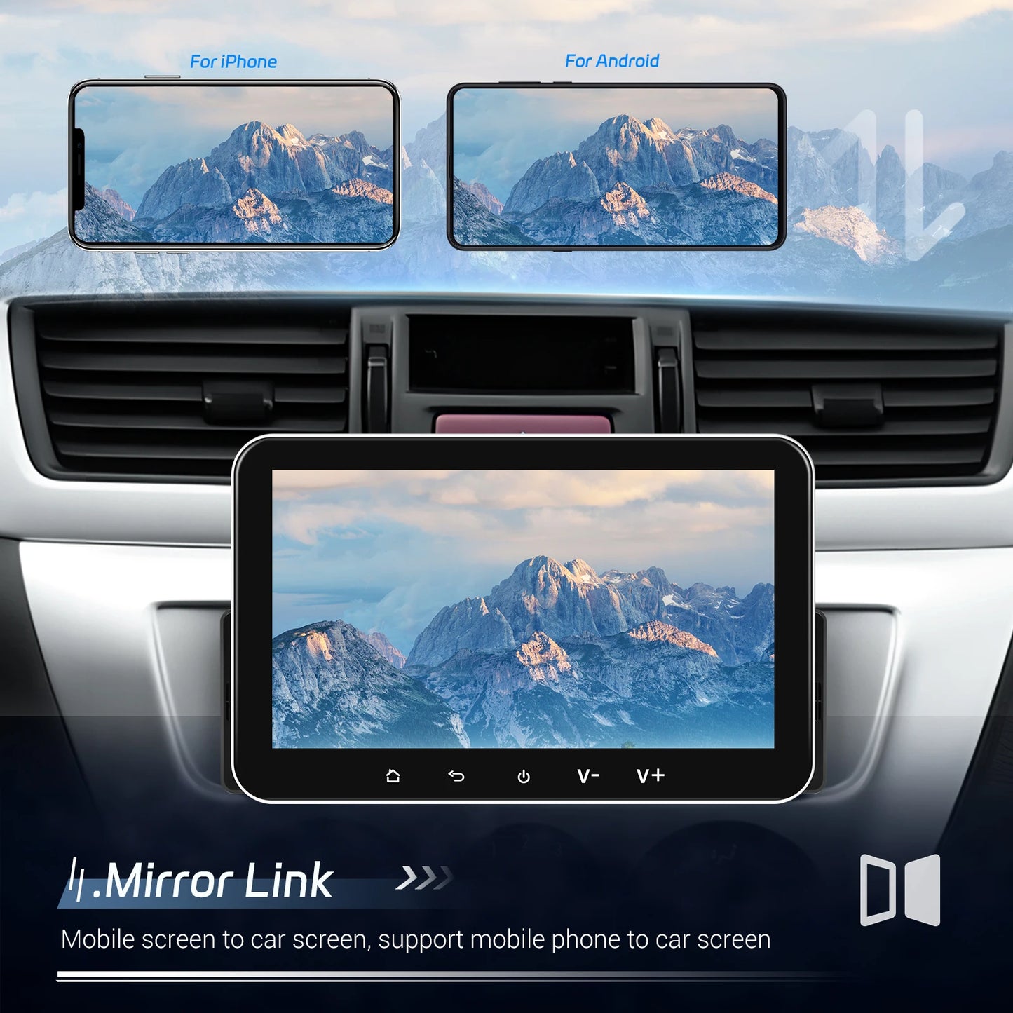 Podofo 2+32G Android Car Radio 7'' 1Din Multimedia Player Carplay Android Auto GPS Navigation WIFI EQ Split Screen Car Stereo
