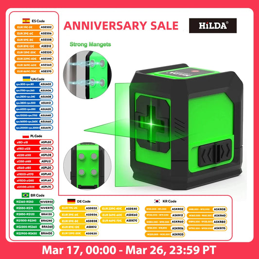 HILDA Laser Level 2-Line Green Laser Instrument With Magnet Wall Level Portable Provincial Support Cross Laser Instrument