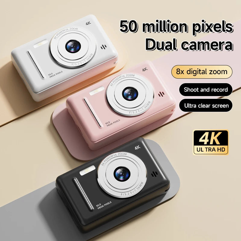 2025 New 4K Digital Camera Retro CCD 50 Million Pixels Portable Card Camera Entry-level Camera Dual Cam Flash 8X Zoom Auto Focus