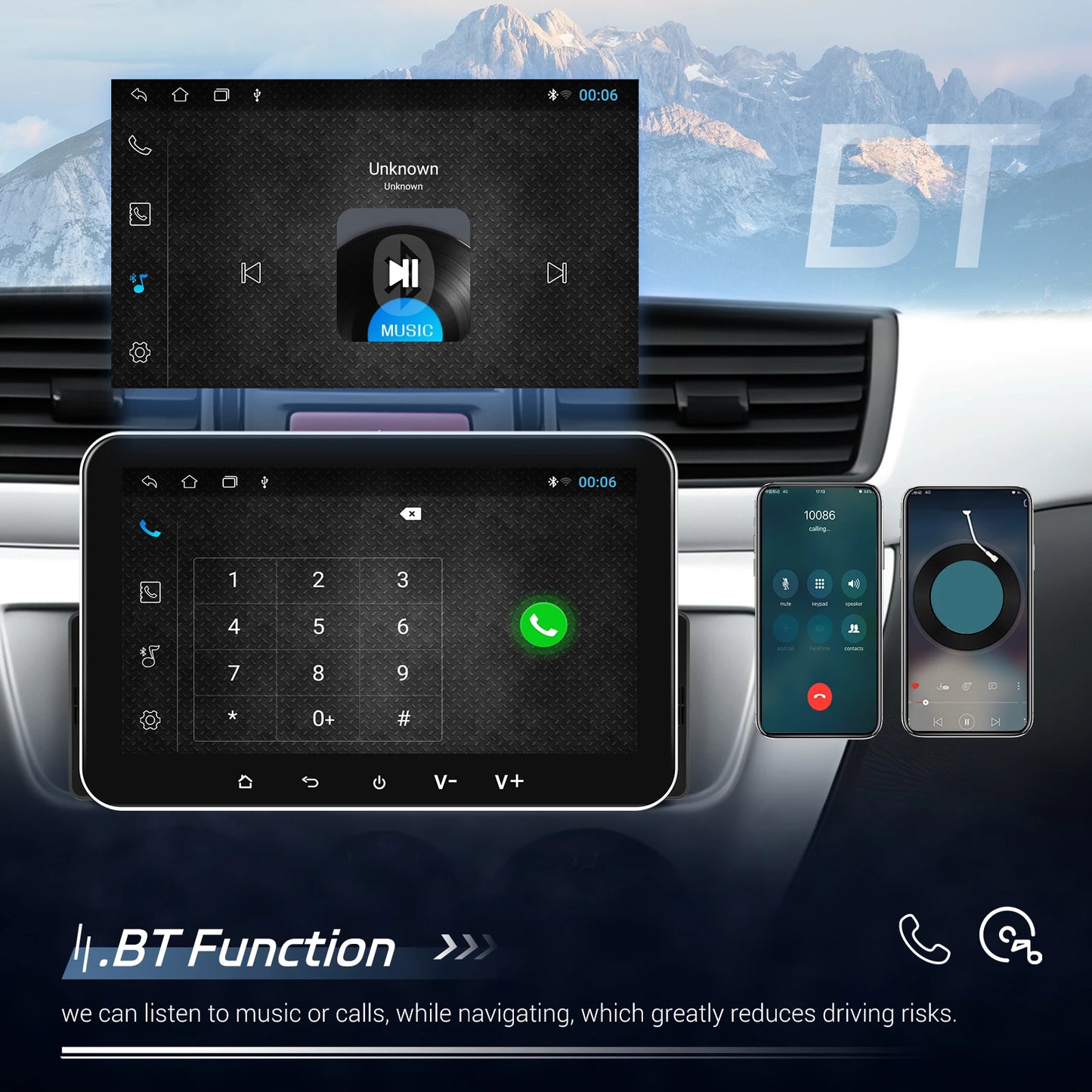 Podofo 2+32G Android Car Radio 7'' 1Din Multimedia Player Carplay Android Auto GPS Navigation WIFI EQ Split Screen Car Stereo
