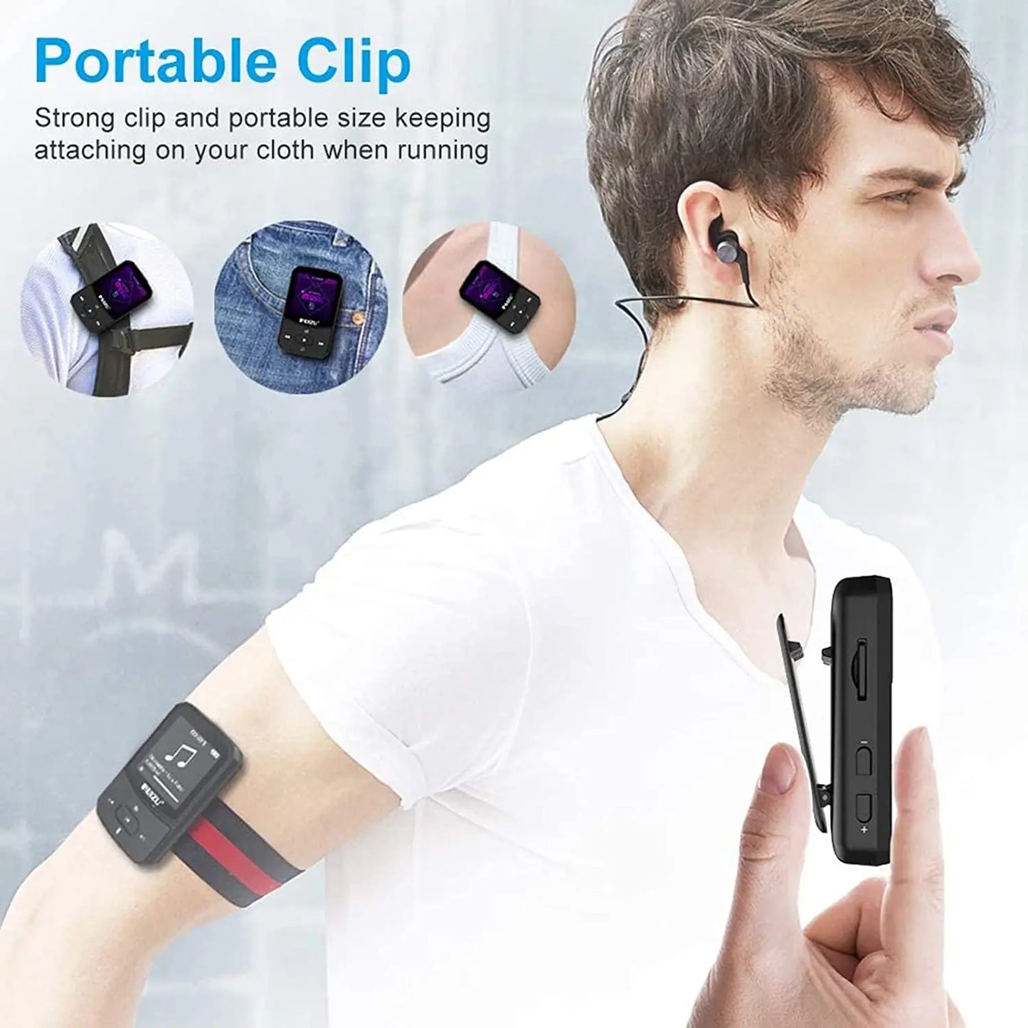 RUIZU X52 Sport Bluetooth 5.0 MP3 Music Player  Clip Mini Portable Walkman with Screen FM,Recorder,E-Book,Clock,Pedometer