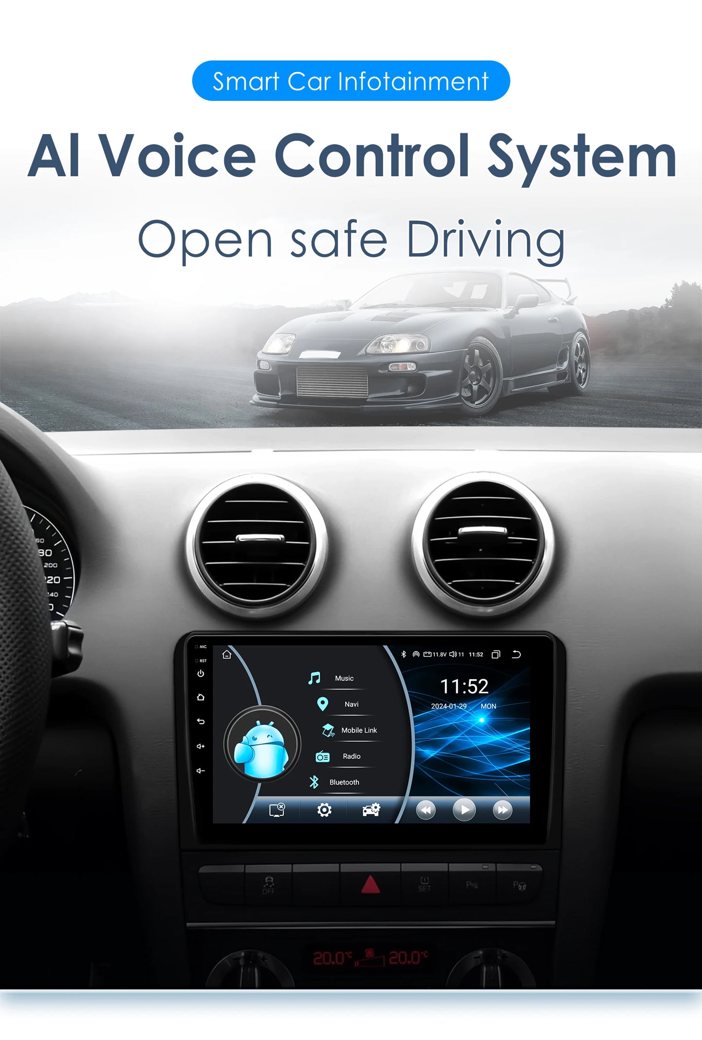 2Din Android 13 Car Radio For Audi A3 8P S3 RS3 2003-2013 Car Multimedia GPS 4G Wireless CarPlay Android Auto AI Voice autoradio