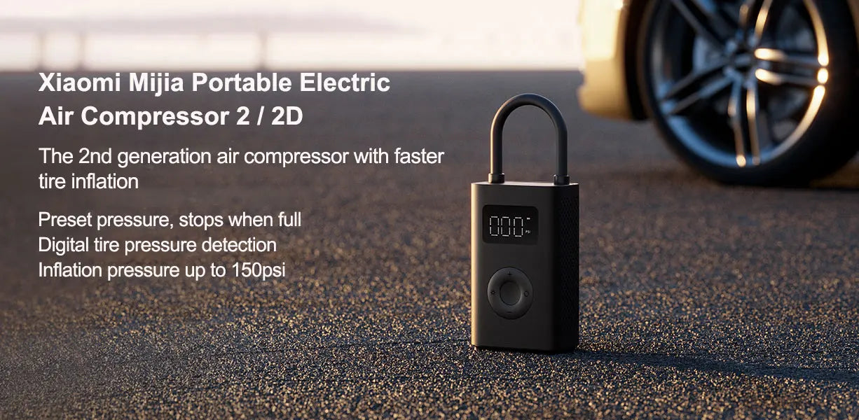 Xiaomi Mijia Portable Electric Air Compressor 2/2D, Air Pump 2, Smart Digital Tire Pressure Detection Inflator For Car, Bicycle
