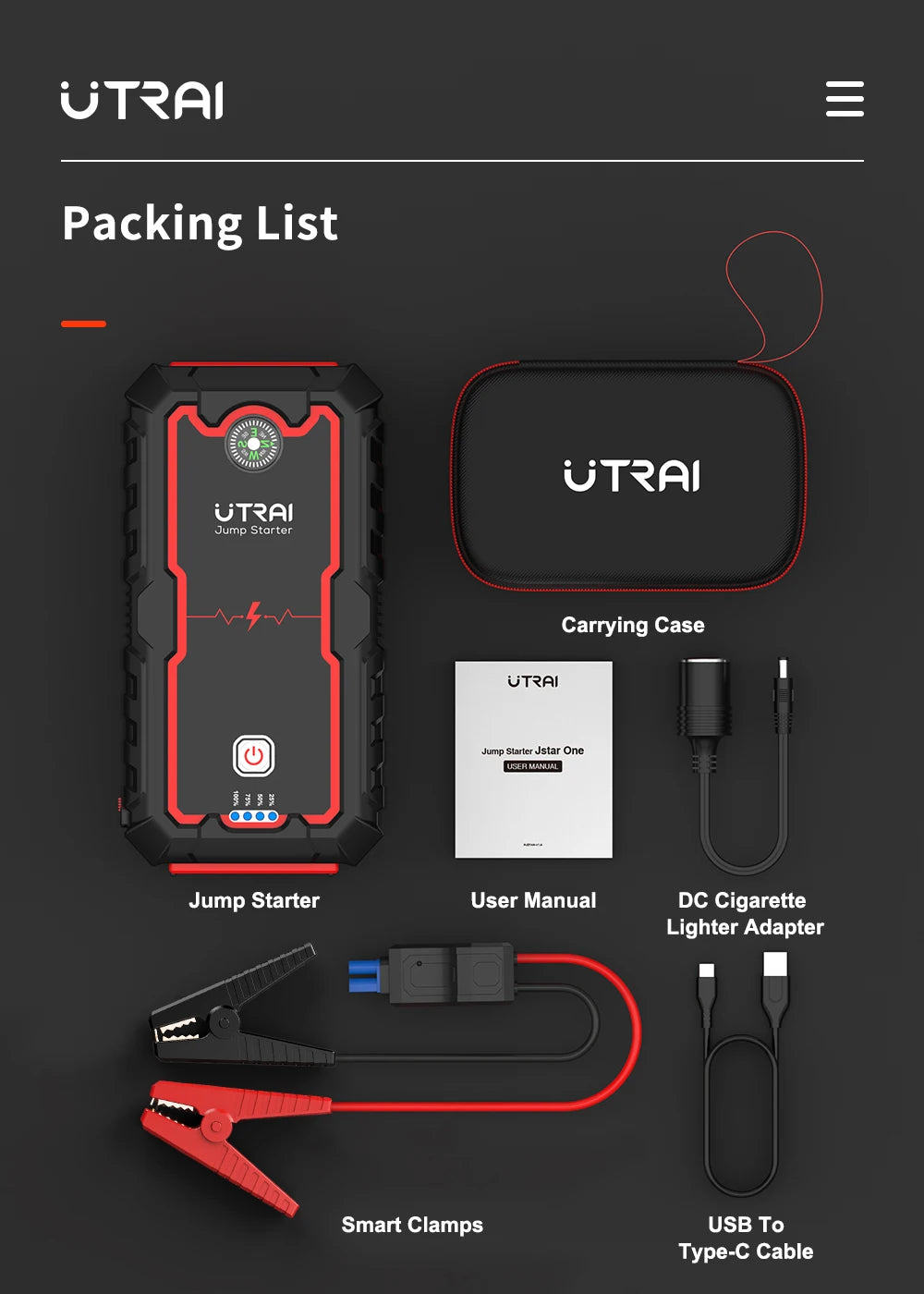UTRAI 2000A Jump Starter Power Bank Portable Charger Starting Device For 8.0L/6.0L Emergency Car Battery Jump Starter