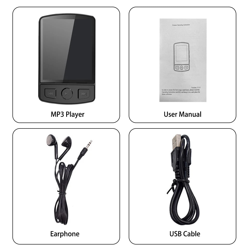 MP3 Player Bluetooth 5.2 1.77 inch Screen Music Player with Speakers Lossless Sound Quality with Recording E-Book Video Playing