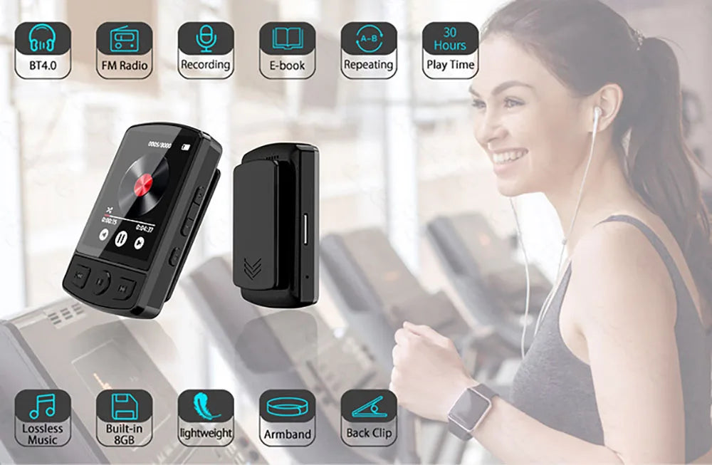 MP3 Player Portable Sport Clip Walkman HiFi Sound Bluetooth-Compatible 5.0 Student Walkman 1.8 Inch Screen with FM Radio E-Book
