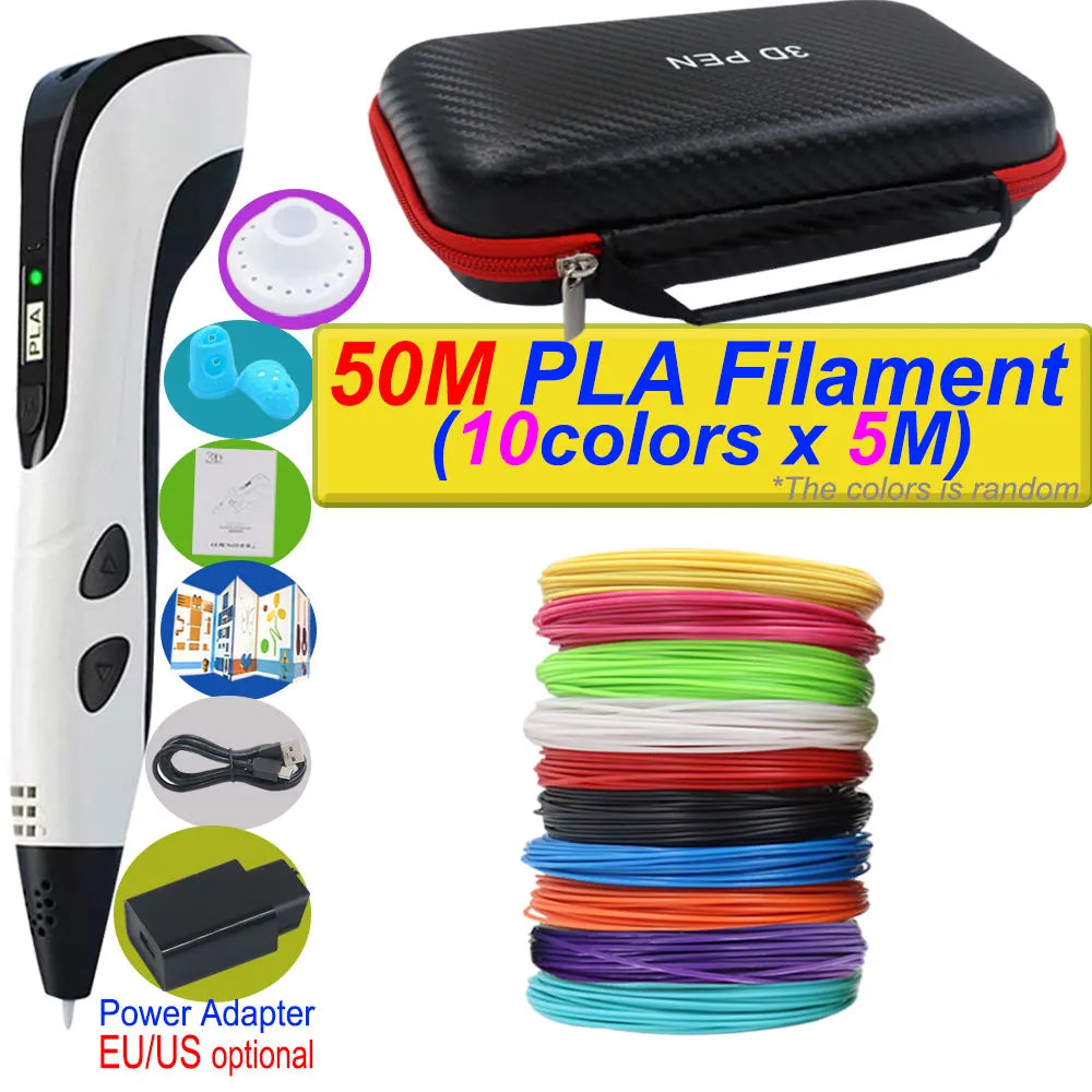 2025 New 3D Printing Pen DIY Three-dimensional Painting Children Toys With LCD Screen Power Adapter 200M PLA Filament Toys Gift
