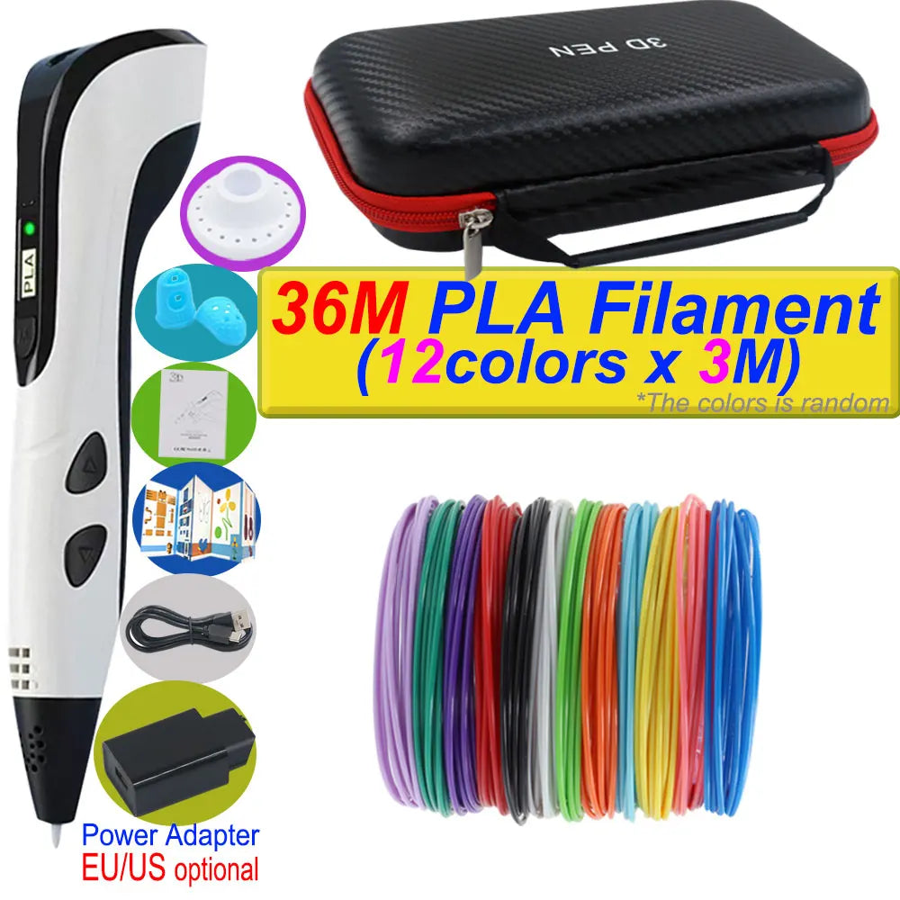 2025 New 3D Printing Pen DIY Three-dimensional Painting Children Toys With LCD Screen Power Adapter 200M PLA Filament Toys Gift