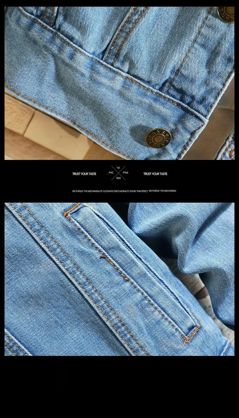 2024 Autumn Men Solid Denim Jackets Fashion Motorcycle Vintage Jeans Jackets Hommes Slim Fit Cotton Casual Black Blue Coats