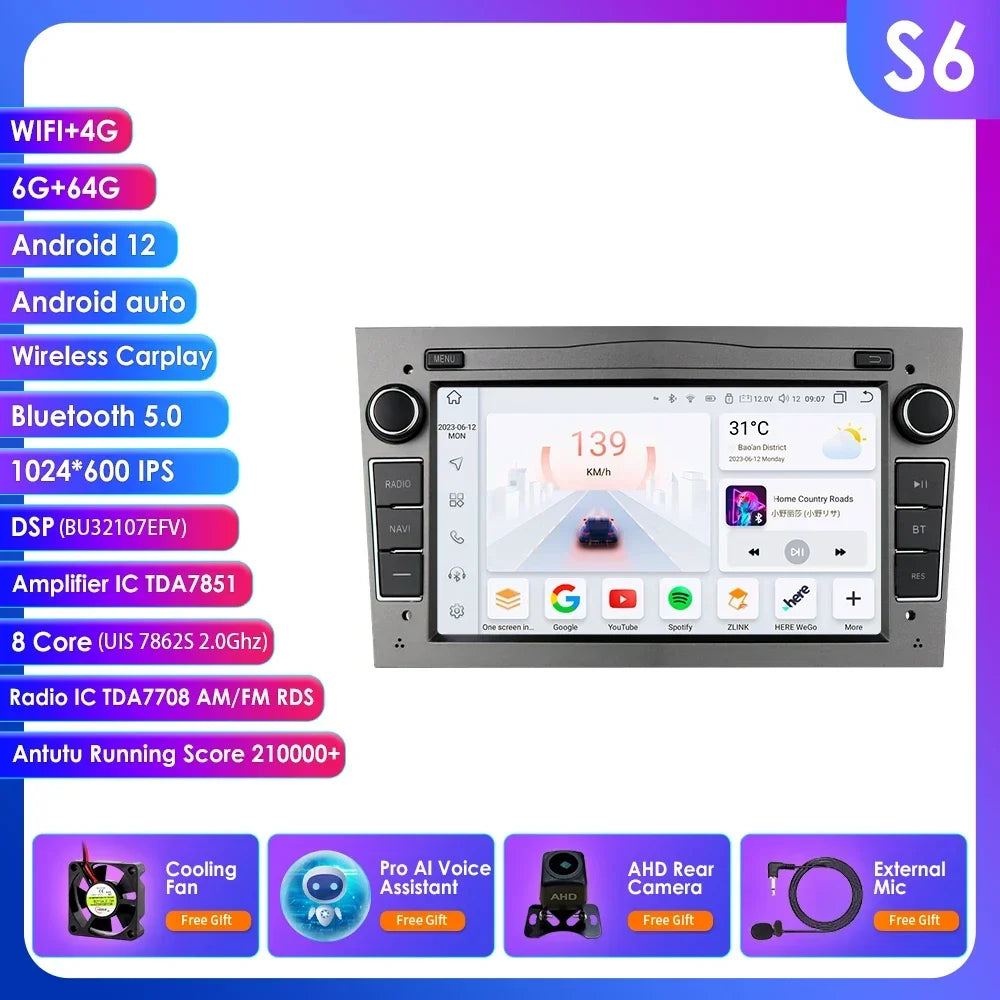 8G+128G 2Din Android 13 Car GPS Navigation Autoradio for Opel Astra H G J Antara Vectra C B Vivaro Corsa C D Zafira B Stereo RDS
