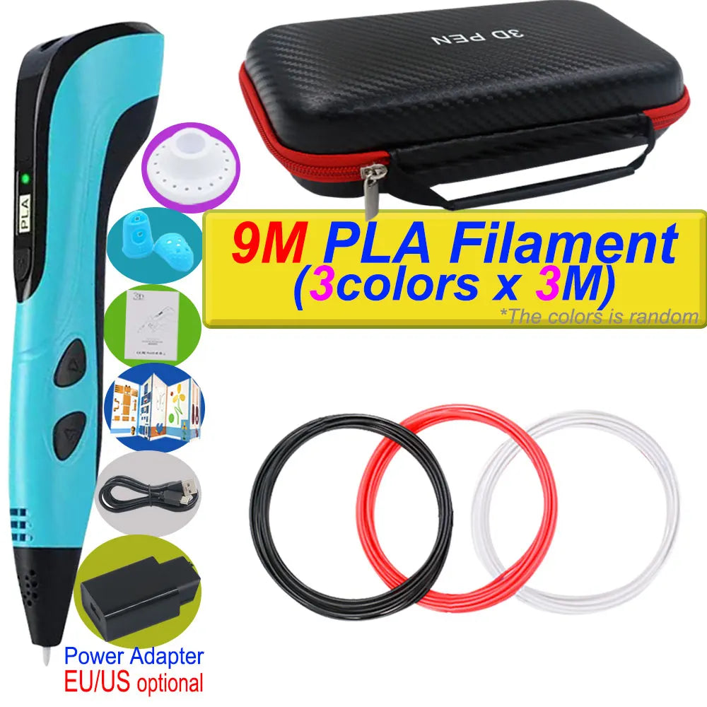 2025 New 3D Printing Pen DIY Three-dimensional Painting Children Toys With LCD Screen Power Adapter 200M PLA Filament Toys Gift