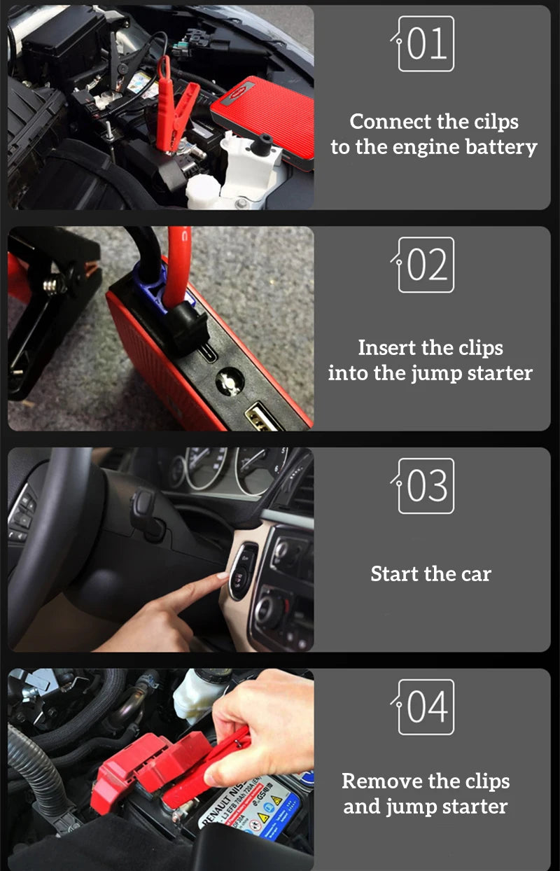 GKFLY Car Battery Jump Starter 8000mAh Portable Car Battery Booster Charger 12V Starting Device Emergency Booster