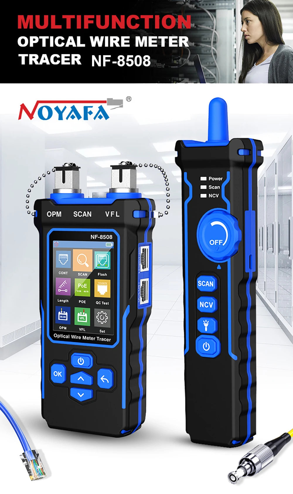 NOYAFA NF-8508 Cable Tracker LCD Display Network Tools Measure Length Wiremap Tester PoE Checker Optical Power Meter