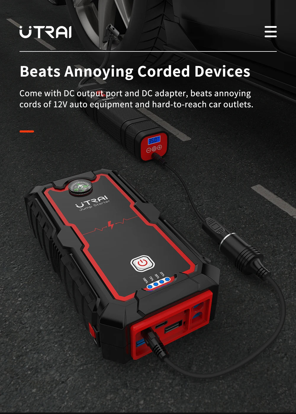 UTRAI 2000A Jump Starter Power Bank Portable Charger Starting Device For 8.0L/6.0L Emergency Car Battery Jump Starter