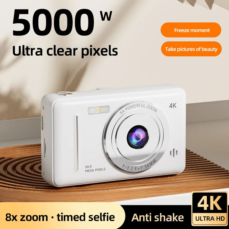 2025 New 4K Digital Camera Retro CCD 50 Million Pixels Portable Card Camera Entry-level Camera Dual Cam Flash 8X Zoom Auto Focus