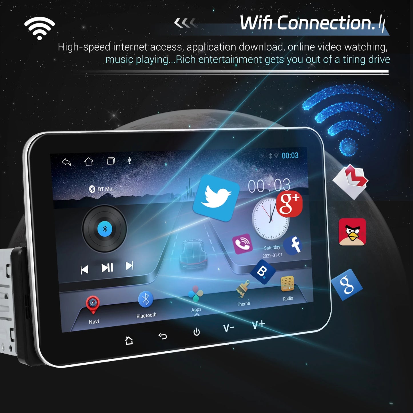 Podofo 2+32G Android Car Radio 7'' 1Din Multimedia Player Carplay Android Auto GPS Navigation WIFI EQ Split Screen Car Stereo