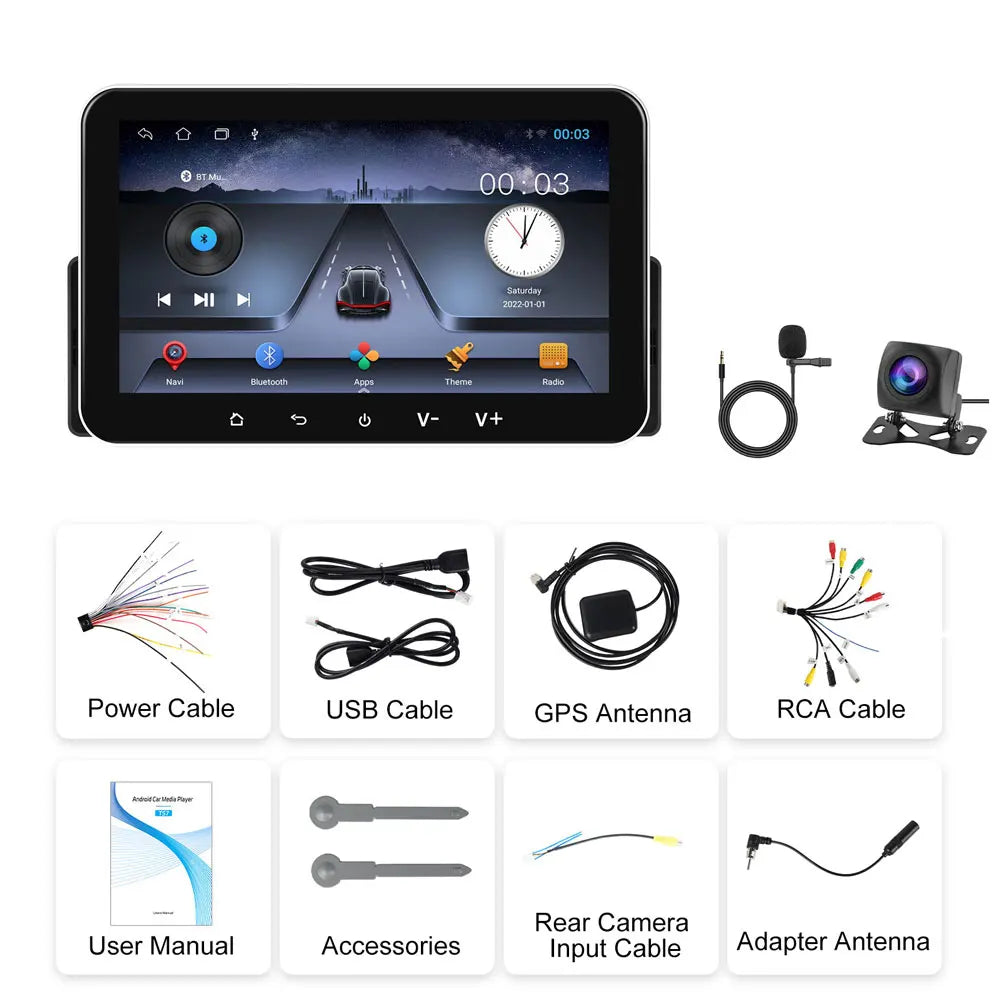 Podofo 2+32G Android Car Radio 7'' 1Din Multimedia Player Carplay Android Auto GPS Navigation WIFI EQ Split Screen Car Stereo