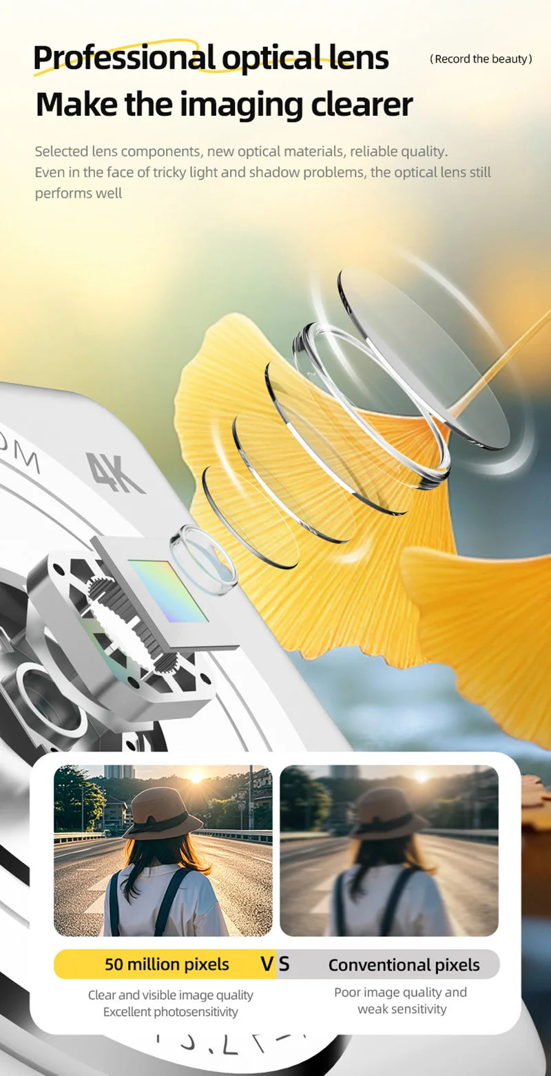 2025 New 4K Digital Camera Retro CCD 50 Million Pixels Portable Card Camera Entry-level Camera Dual Cam Flash 8X Zoom Auto Focus