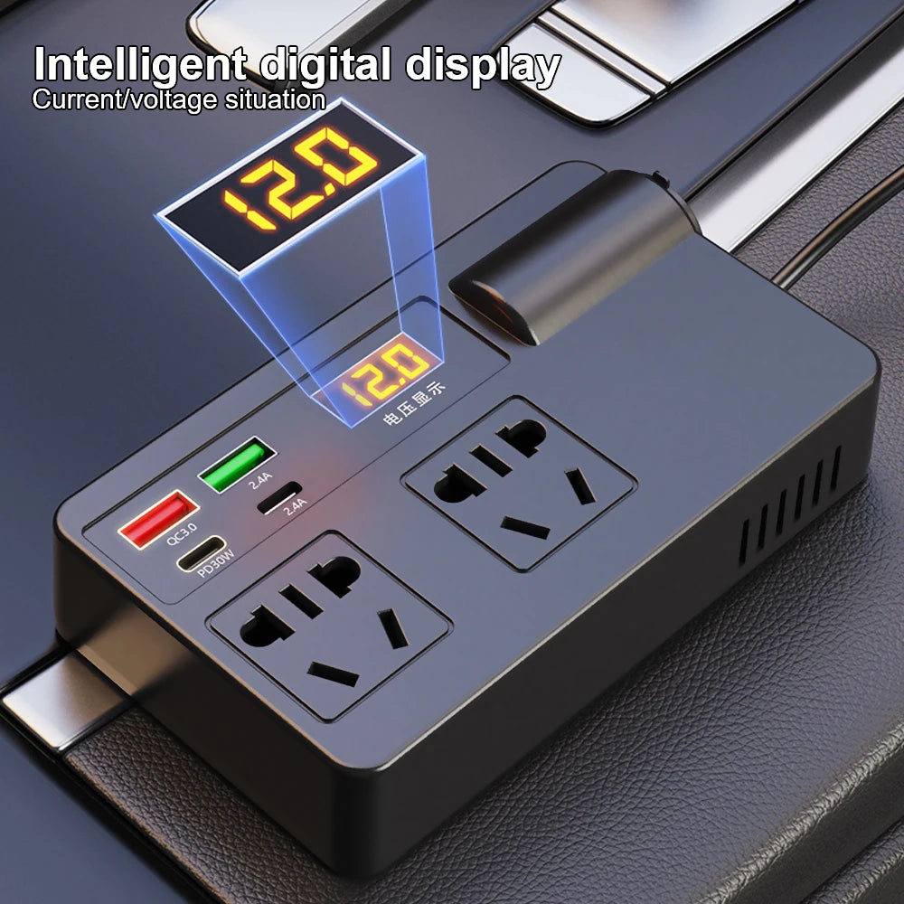 220W Power Inverter Car Mounted Solar Inverter USB Voltage Transformer Portable DC 12V To AC 220V Conversion USB Battery Clip