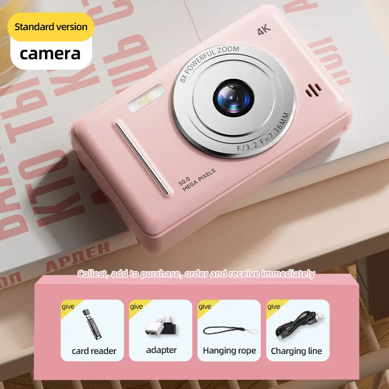 2025 New 4K Digital Camera Retro CCD 50 Million Pixels Portable Card Camera Entry-level Camera Dual Cam Flash 8X Zoom Auto Focus