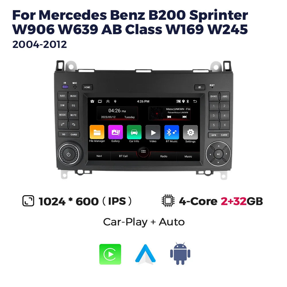 7" 2din Android Car Radio Stereo Video Player For Mercedes Benz B200 A B Class W169 W245 Viano Vito W639 Sprinter W906 Carplay