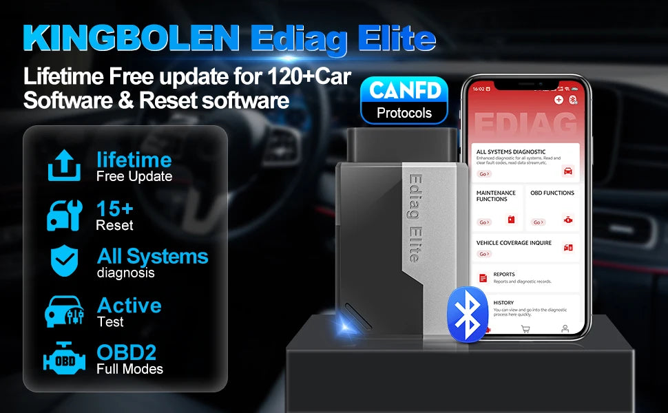【Lifetime Free Update】KINGBOLEN EDIAG ELITE OBD2 Scanner All System Car Diagnostic Tool 15 Reset Bi directional CANFD Protocol