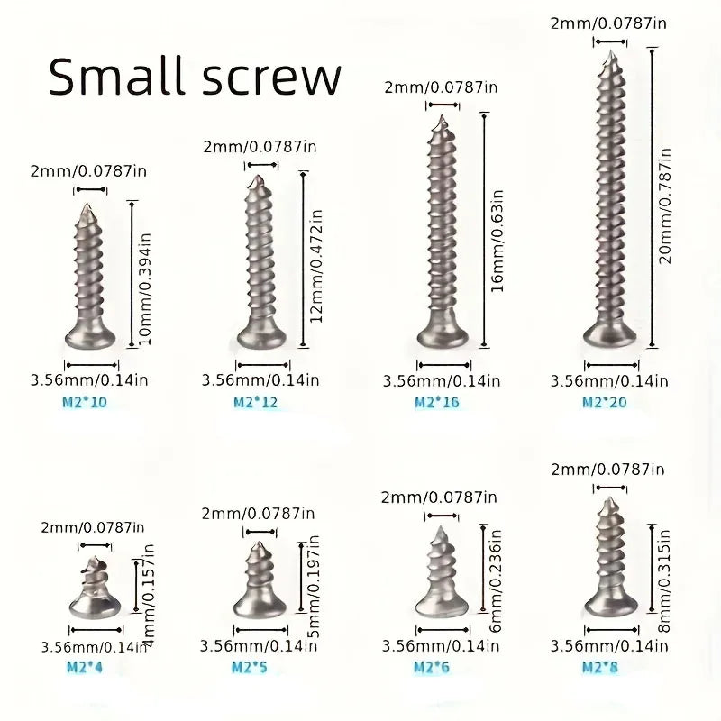 400pcs Self Tapping Wood Screws Set M2 Phillips Flat Head Sheet Metal Screw Self Tapping Screws Assortment Kit