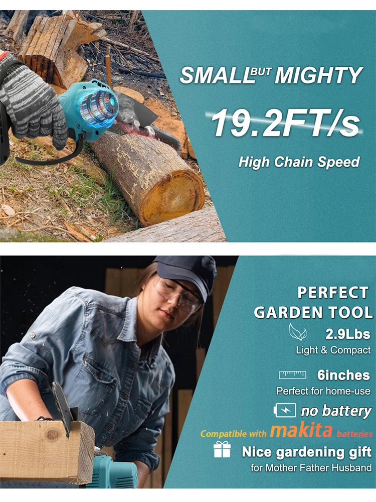 Mini Chainsaw for Makita 18v (No Battery) Woodworking with Small Handheld Electric 6-inch Logging Sawzall Mini Portable Chainsaw