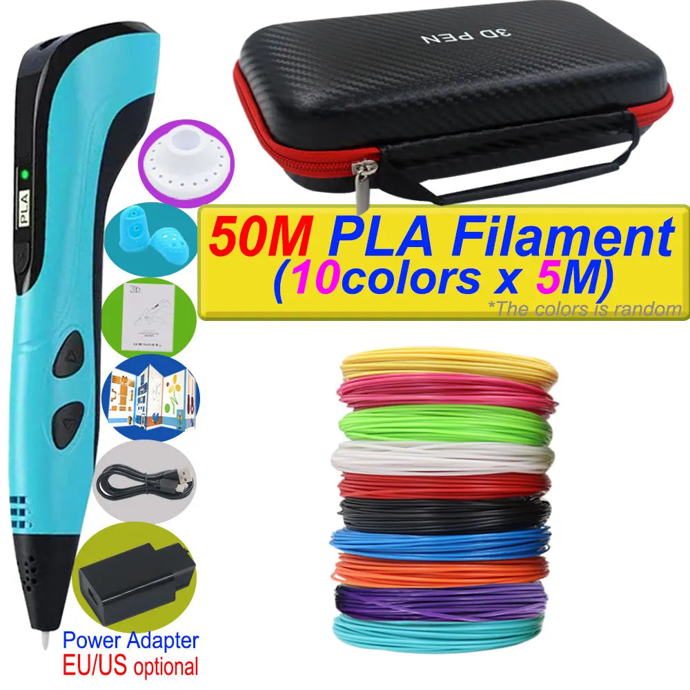 2025 New 3D Printing Pen DIY Three-dimensional Painting Children Toys With LCD Screen Power Adapter 200M PLA Filament Toys Gift