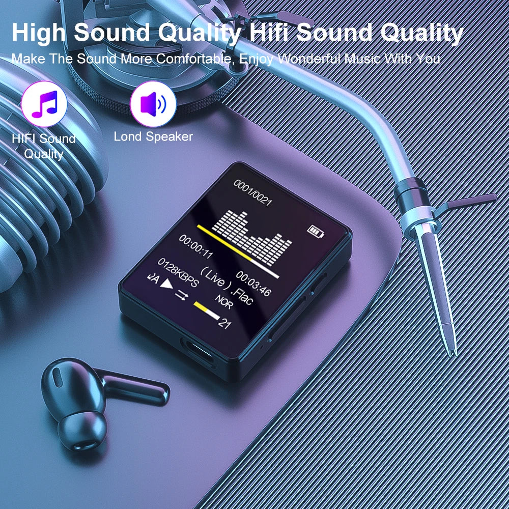 Portable BT MP3 Player Wireless Mini Digital HiFi Lossless Sound Music Players Small Black Walkman Audio Player
