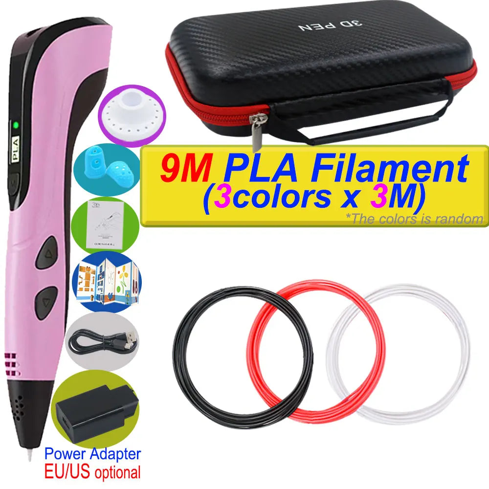 2025 New 3D Printing Pen DIY Three-dimensional Painting Children Toys With LCD Screen Power Adapter 200M PLA Filament Toys Gift