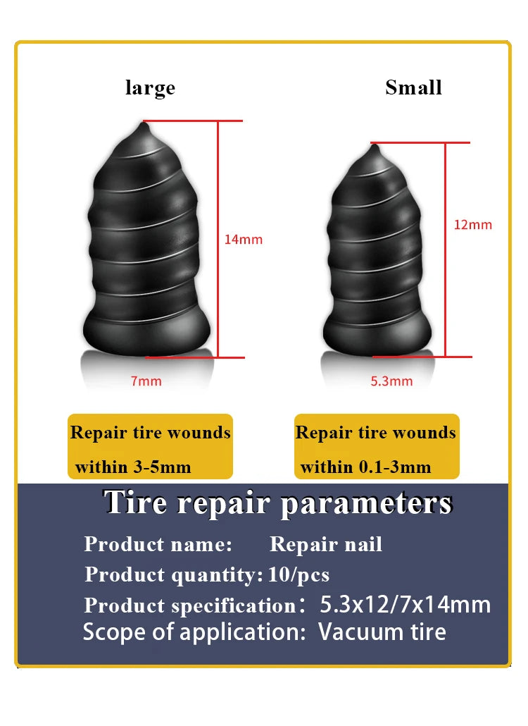 10/30Pcs Car Tyre Repair Rubber Nail Set Universal Car Motorcycle Tyre Repair Nails Truck Scooter Bike Tire Puncture Repair Tool