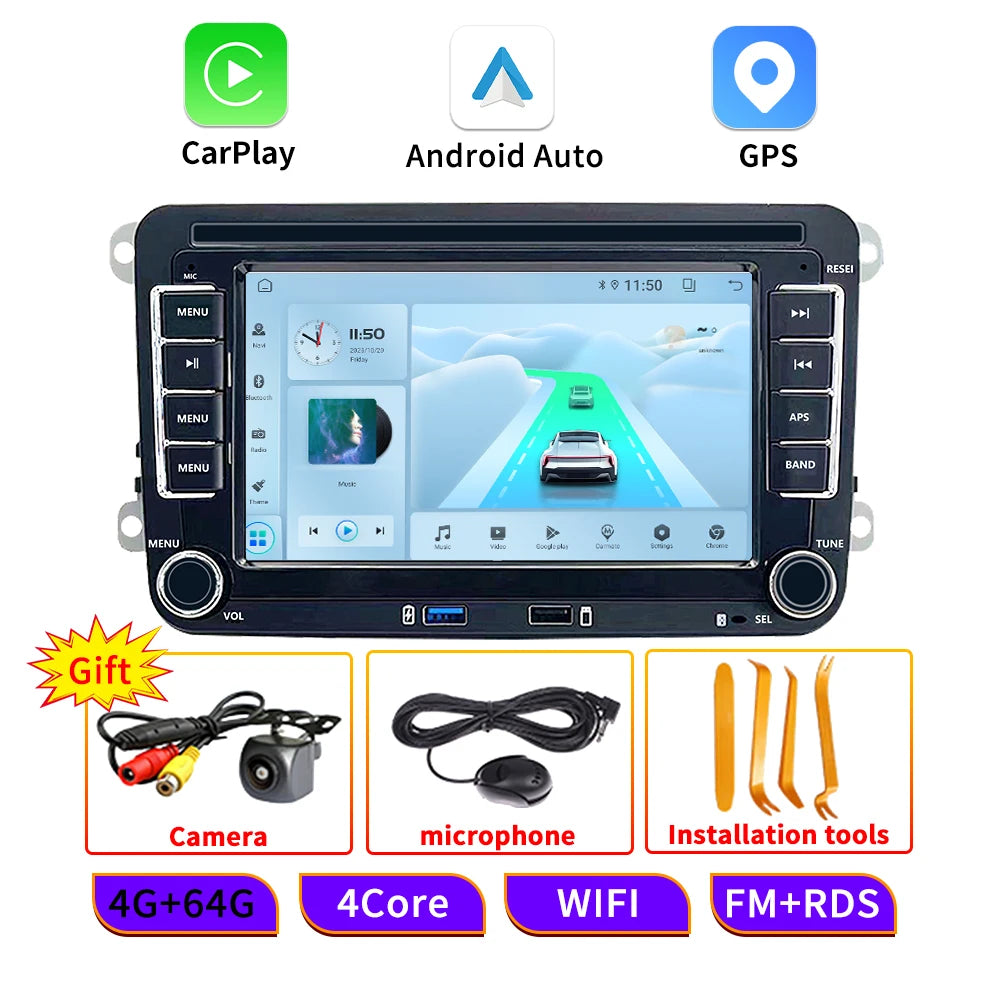 7 Inch Android 13 Auto Carplay Radio GPS For VW Volkswagen VW Multivan Scirocco Transporter und MultivanT5 T6 WiFi Car Player