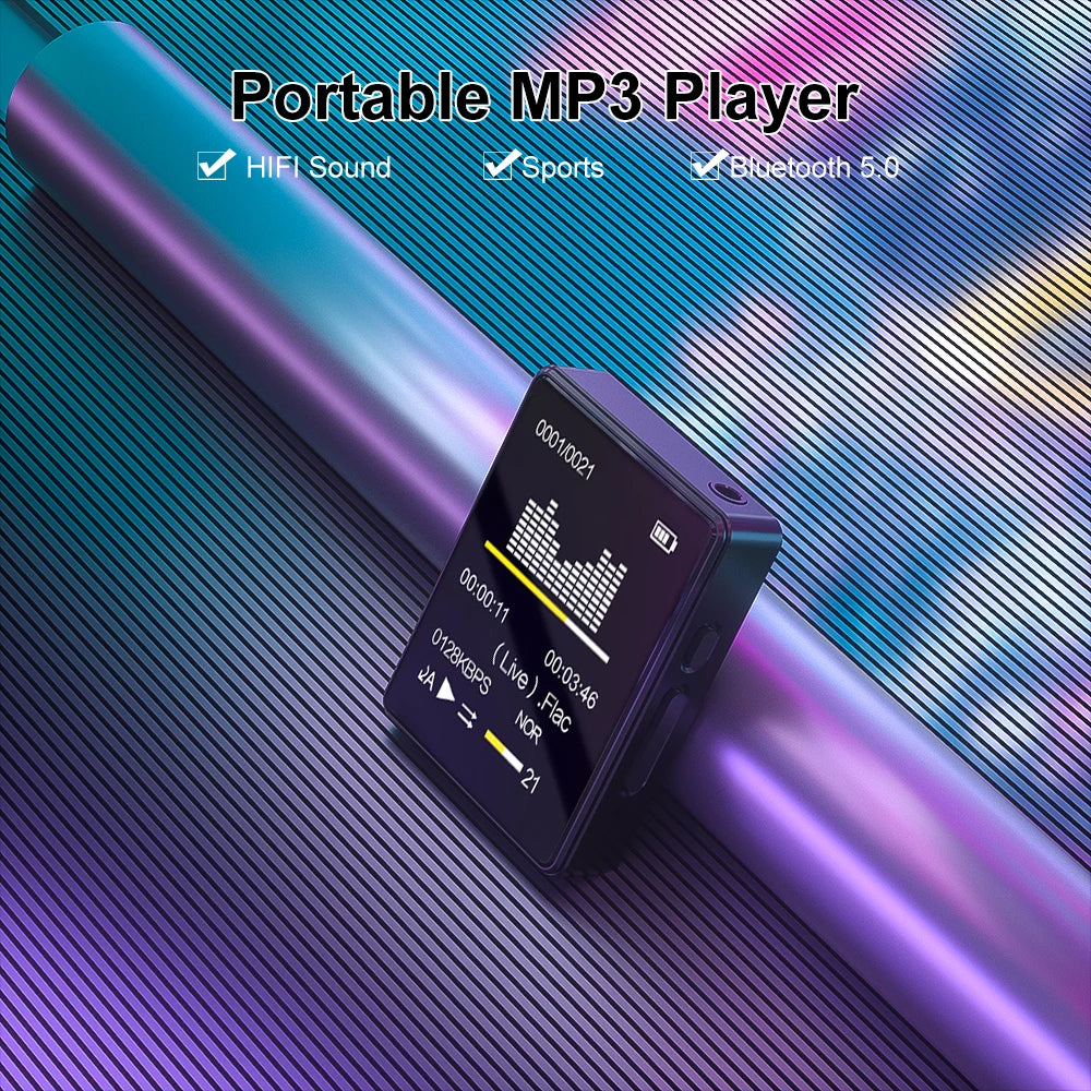 Portable BT MP3 Player Wireless Mini Digital HiFi Lossless Sound Music Players Small Black Walkman Audio Player
