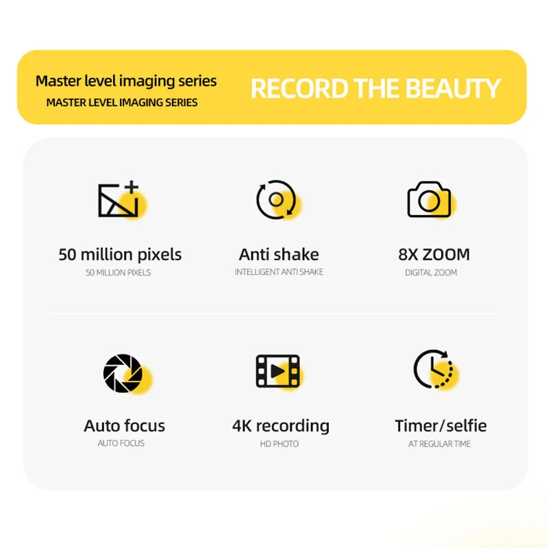 2025 New 4K Digital Camera Retro CCD 50 Million Pixels Portable Card Camera Entry-level Camera Dual Cam Flash 8X Zoom Auto Focus