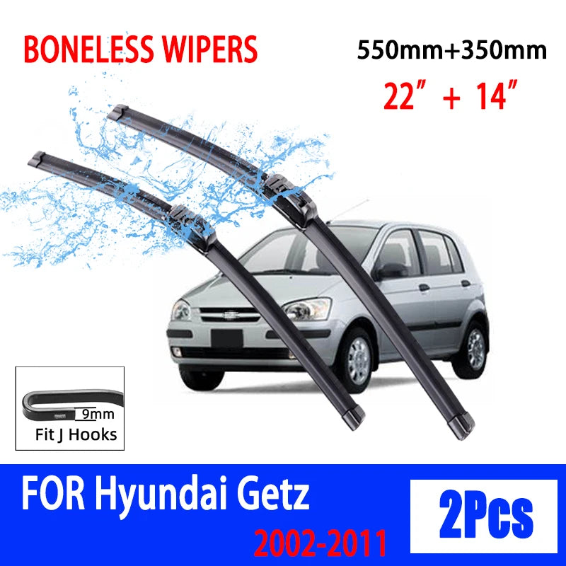 Hyundai Getz 2002-2011 autonpyyhkijälle U-tyyppinen pehmeä kuminen luuton pyyhin HD Hiljainen kestävä autopyyhkijä 22"+14"