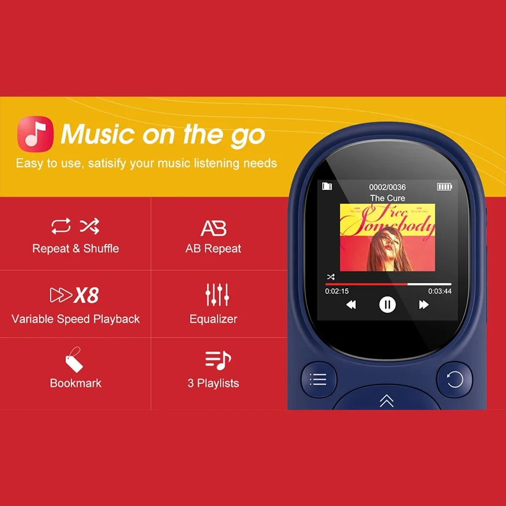 32GB Clip mp3 music player with BT 5.0,Lossless sound Sports MP3 player support FM radio voice recording and up to 128GB TF card